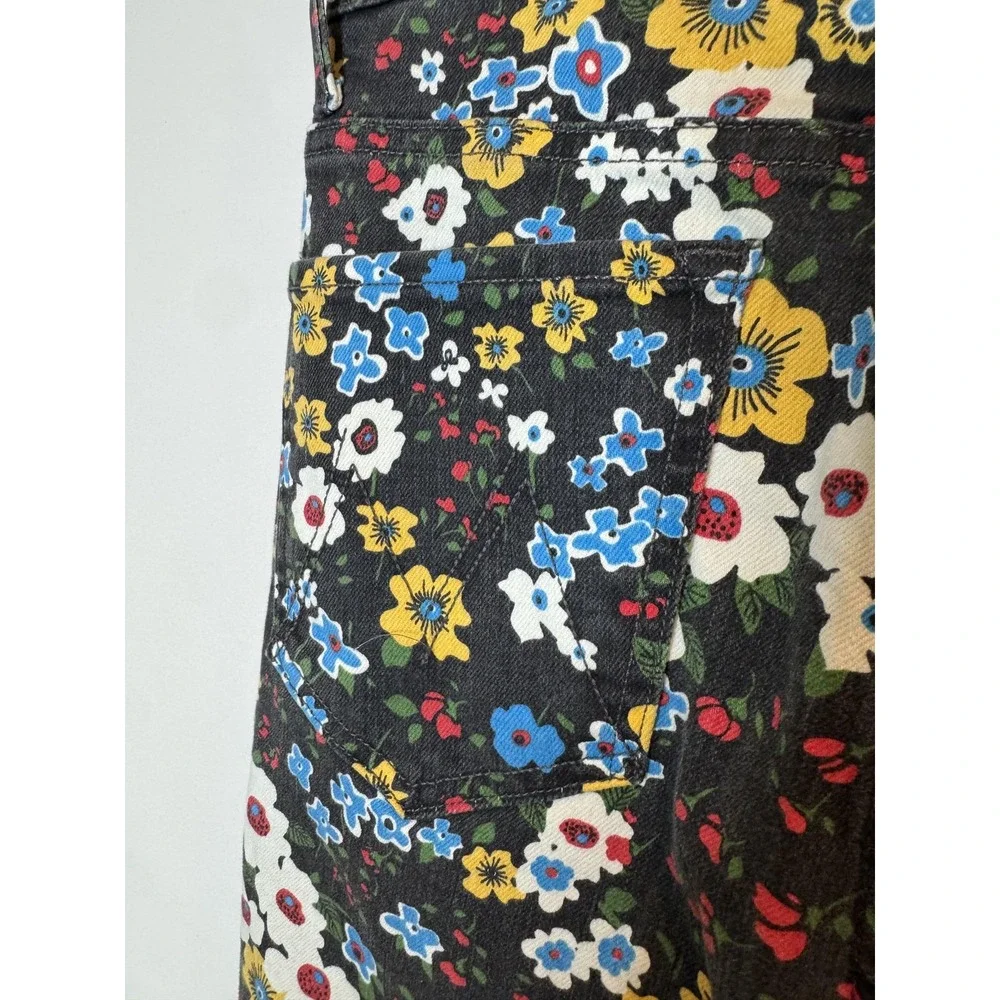 Mother‎ High Waisted Smoky Double Ankle Jeans Womens 26 Black Floral Play Date